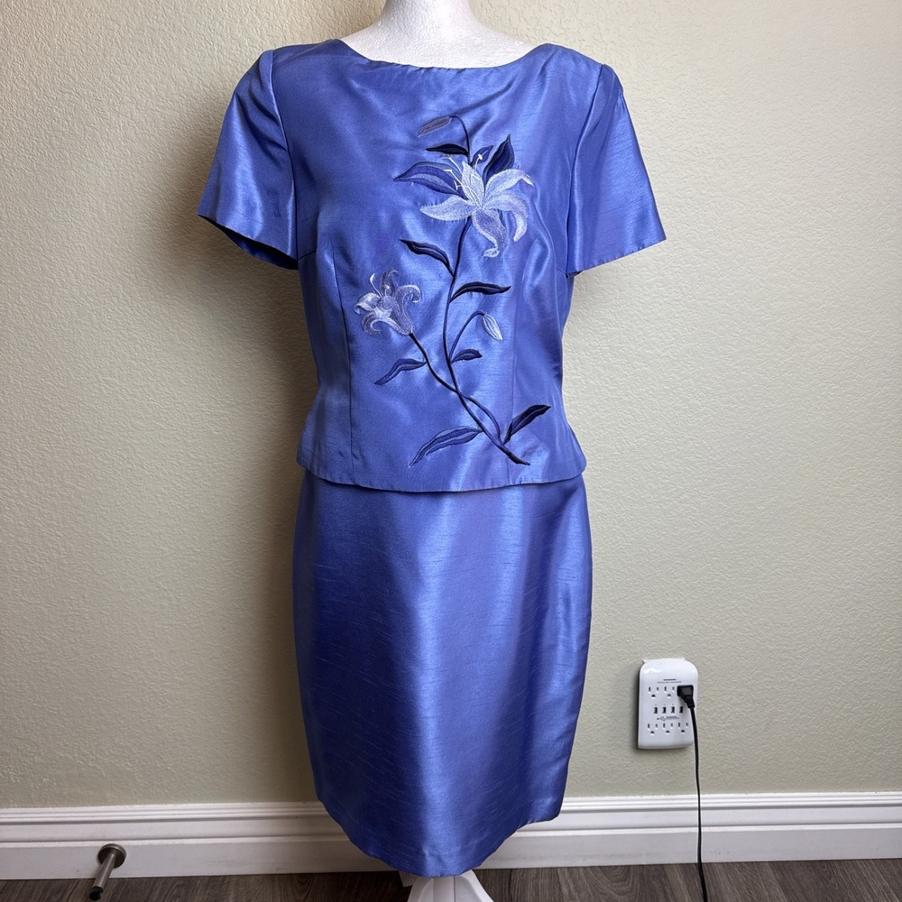 Address Maggy Vintage 1 Piece Dress 8 Periwinkle Purple Faux Silk Sheath Wedding
